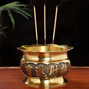 佛具莲花招财进宝纯铜立香炉供佛家用插香烧香薰香金玉满堂线香.