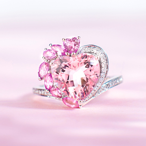 兰花瑾珠宝高定 心形摩根石戒指吊坠女 彩色宝石 18k金钻石镶嵌