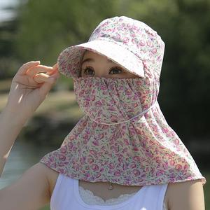 女士下地干活帽子采茶专用防尘防晒帽带面罩口罩一体遮阳太阳凉帽