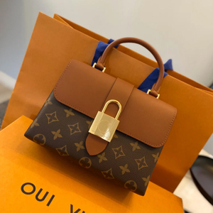 香港lv:vs女包经典老花locky bb拼皮邮差锁头包手提单肩斜挎包包