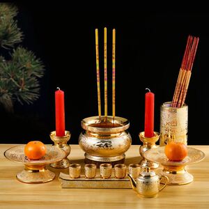 佛前供具水杯花瓶供盘香炉陶瓷供佛套装烛台供水杯果盘插香筒摆件