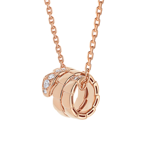 bvlgari/宝格丽项链女士18k玫瑰金饰半密镶钻石灵蛇吊坠项链预售