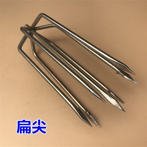 大号7齿不锈钢j鱼叉4米5米伸缩抄网杆金属带倒刺圆形捕鱼扁尖渔具