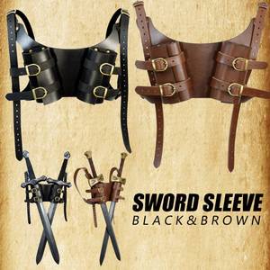 中世纪维京战士背带剑套双剑武器骑士背式双刀剑鞘PU皮革COS道具