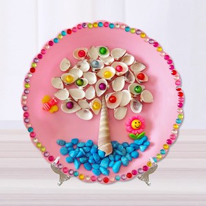 天然贝壳画diy手工制作材料包盘子画儿童幼儿园粘贴画教师节礼物