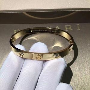love系列18k玫瑰金cartier/卡地亚经典四钻窄版宽版无钻手镯戒指