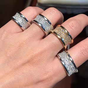 bvlgari/宝格丽戒指18k玫瑰金小蛮腰满钻宽版男女通用情侣对戒