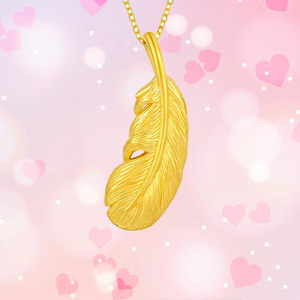 24k黄金项链999足金羽毛吊坠挂坠锁骨链女款纯周大福周大生周六福
