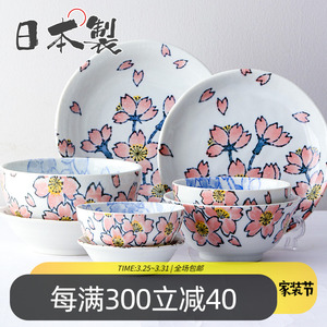 日本进口美浓烧樱花陶瓷碗蘸酱碟水果盘子汤面碗饭碗日式创意餐具