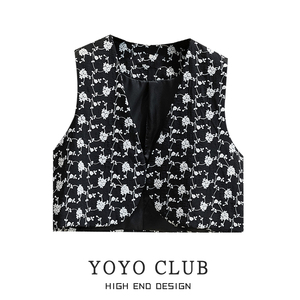 yoyo club春款大码女装2022年新款刺绣碎花马甲背心胖mm马夹外套
