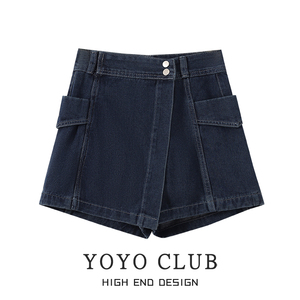 YOYO CLUB大码不规则高腰牛仔短裤女夏季大码遮胯显瘦阔腿a字裙裤