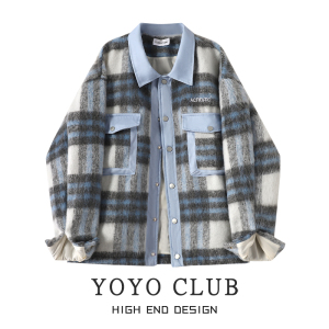YOYO CLUB大码格子毛呢外套女秋冬季高级感超好看夹克慵懒风上衣