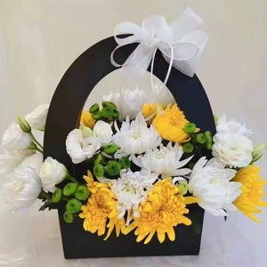 清明节手提花篮圆形插花纸盒祭祀扫墓上坟丧事用品简易菊花小篮子