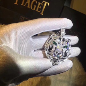 卡地亚 虎头项链18k玫瑰金白金镶钻满钻黑玛瑙经典款手镯戒指项链