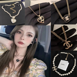 22新款香奈儿项链珍珠颈链经典双c毛衣链双层吊坠chanel锁骨链女