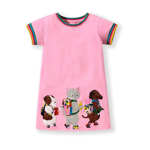 外贸女童连衣裙夏装童装儿童动物短袖t恤裙宝宝可爱纯棉针织裙3岁