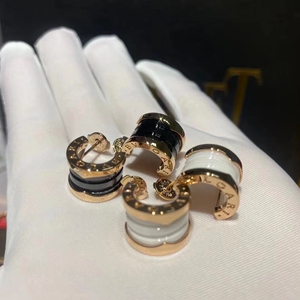 bvlgari宝格丽b.zero1耳钉18k玫瑰金弹簧黑白陶瓷蛇形带钻耳环女