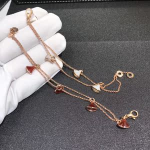 bvlgari/宝格丽扇贝手链18k玫瑰金满钻扇形小裙子手链女 戒指项链