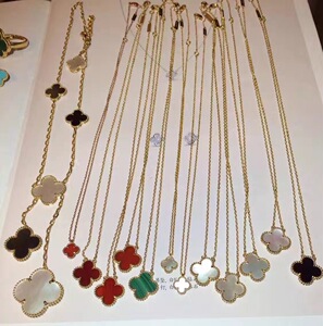 vca/梵克雅宝六花项链18k玫瑰金白金黑玛瑙白贝母不规则锁骨链女