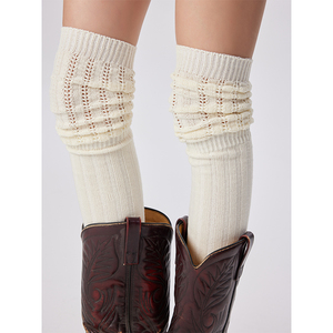 时髦感｜YANGMA过膝袜女秋冬白色堆堆袜纯色长筒袜棉显瘦袜子靴袜