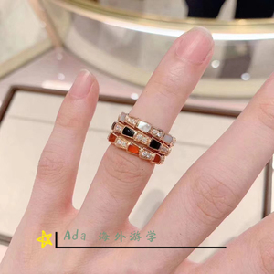 bvlgari/宝格丽 18k玫瑰金蛇骨戒指贝母镶钻情侣对戒婚戒窄版男女