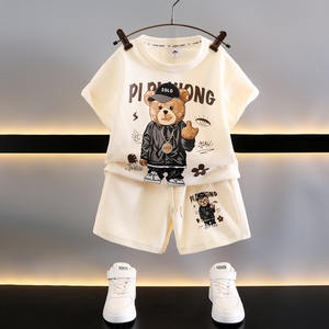 男童夏季短袖套装24新款儿童宝宝帅气运动衣服夏款韩版时髦两件套