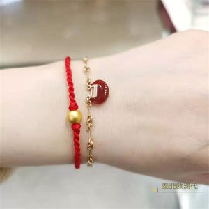 代购qeelin/麒麟yuyi如意锁吊坠18k玫瑰金镶钻紅玛瑙手链手环女