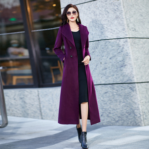 羊毛大衣女2024年新款韩版紫色冬季加厚妮子长款收腰外套高个子