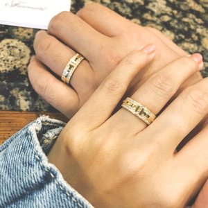 tiffany蒂芙尼ttwo戒指纯18k玫瑰金镶钻宽版双t男女情侣对戒