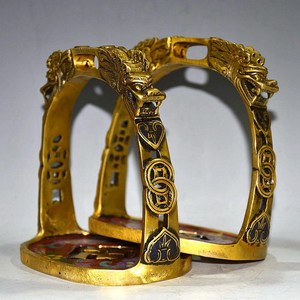 内蒙古马镫纯铜马镫一对铜马蹬马术用品景泰蓝龙头马镫马匹装备