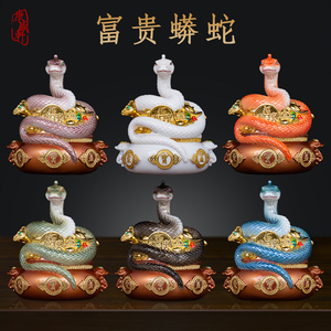 康盛轩聚宝盆蟒蛇像汉白玉十二生肖蛇蟒柳灵蛇真身仙招财供奉摆件