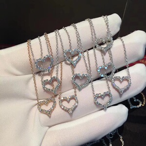 tiffany蒂芙尼满钻爱心心形项链18k金钻石项坠锁骨链白金吊坠