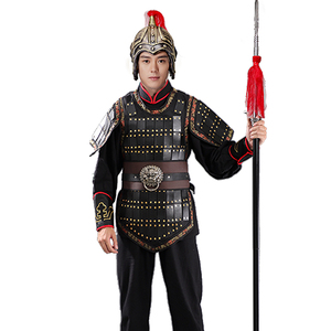 古装古代士兵小兵小将盔甲铠甲战袍兵马俑演出服装t戏服汉秦朝cos