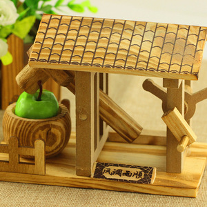 网红小水碓模f型玩具创意木认仿真农具模型儿童质知简直模玩型包