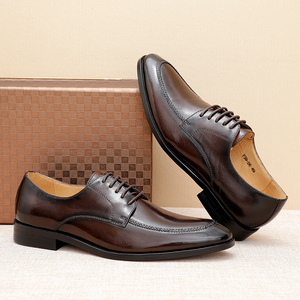 皇冠查理商务真皮皮鞋男士圆头正装系带英伦风休闲低帮秋冬德比鞋