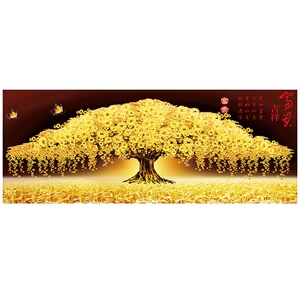 新5满钻石画2f022年新款黄金d地满钻发财摇钱树0厅点贴砖十字绣.
