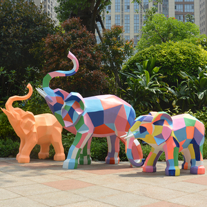 玻璃钢卡通大象户外景观小品彩绘动物雕塑幼儿园游乐场售楼部摆件