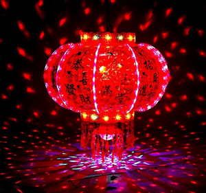 彩灯七彩旋转灯笼led走马灯春节新年红灯笼阳台一对乔迁插电发光