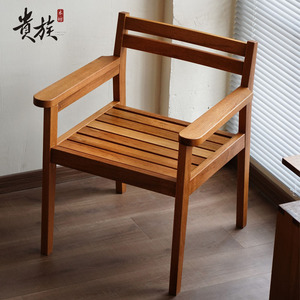 北欧阳台单人扶手休闲椅家用柚木餐桌椅客厅书房实木家具靠背椅子