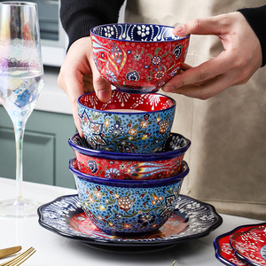 土耳其陶瓷碗碟套装家用精致饭碗创意面条碗漂亮的碗盘子高档餐具