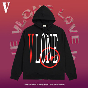 vlone love潮牌藤原浩闪电联名连帽卫衣男春秋薄款大红色大v外套
