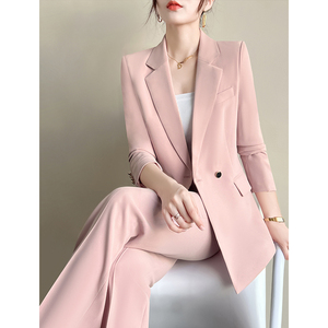 正装淡粉色西装套装英伦风休闲西服高级感2024夏款外套女装主持人