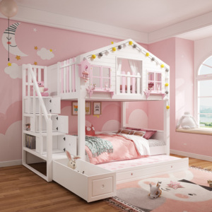 宜家全实木两层儿童上下床树屋双层床上下铺木床高低公主城堡床滑