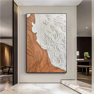 玄关装饰画抽象花肌理画手绘油画白色客厅挂画落地大尺寸简约砂岩