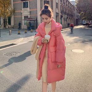 粉红色羽绒服女中长款冬季2023新款小个子今年流行韩系白鸭绒外套