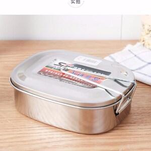 不锈钢饭盒单层长方形学生带盖便当盒加厚双层蒸饭盒食堂老式餐盒