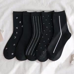 黑色袜子女ins中筒潮条纹百搭秋冬韩版ulzzang网红同款长筒街头风