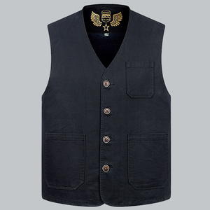 男士名牌马夹工装马甲男夏季薄款无领棉布背心中老年复古马褂百搭