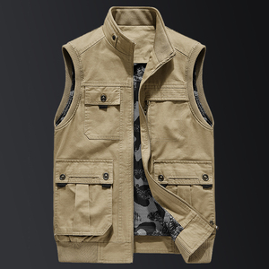 男士名牌马夹立领春夏季薄款棉布马甲工装多口袋马褂青中年坎肩男