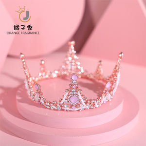 儿童皇冠公主王冠水晶礼服配饰黄冠女童生日韩式超仙女孩粉色头饰
